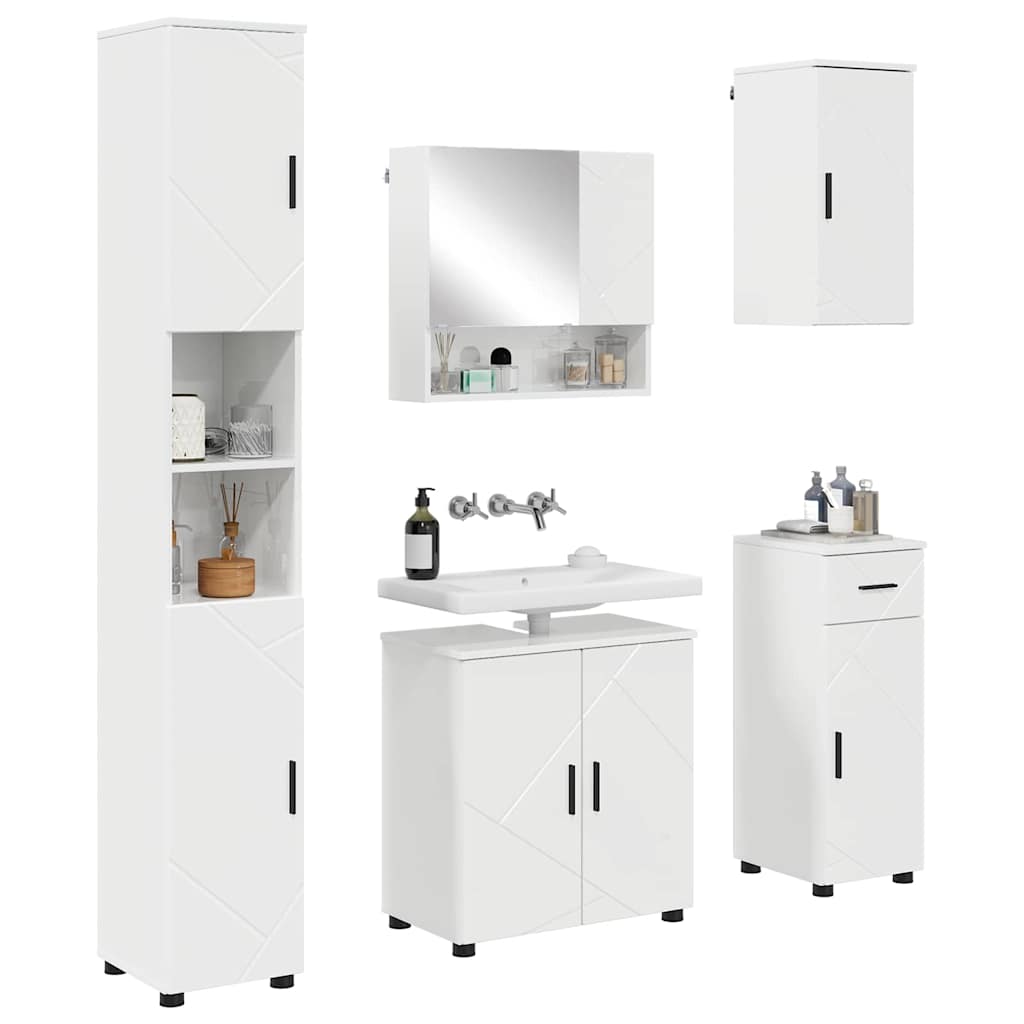 Set di mobili per il bagno con cassetto 5 pcs Bianco Lucido | homemem39