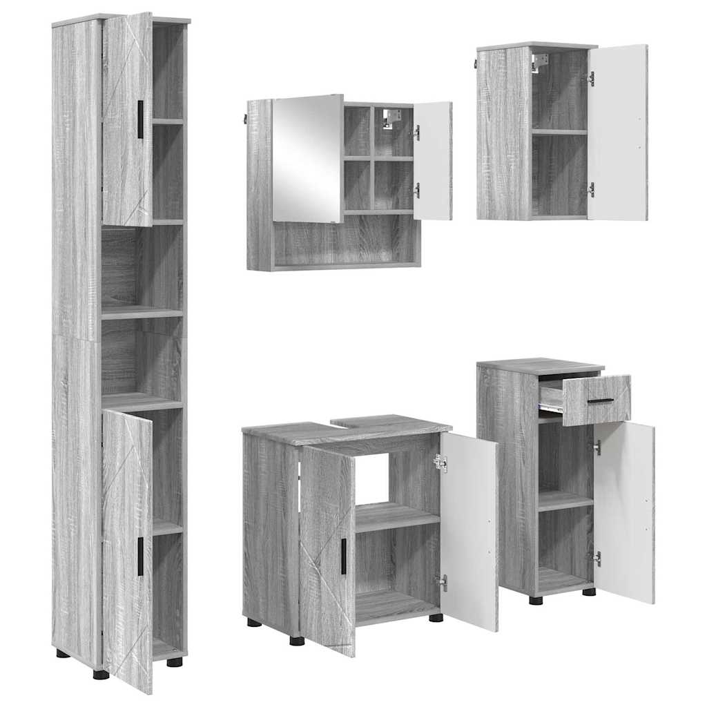 Set di mobili per il bagno 5 pz Grigio Sonoma 61 x 35 x 64 cm | homemem39
