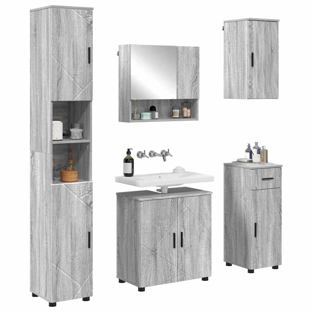 Set di mobili per il bagno 5 pz Grigio Sonoma 61 x 35 x 64 cm | homemem39