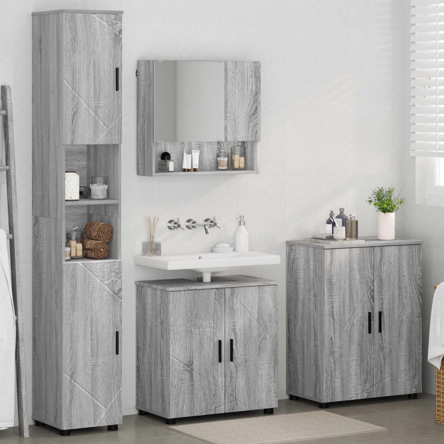 Set di mobili per il bagno 4 pz Grigio Sonoma 61 x 35 x 64 cm