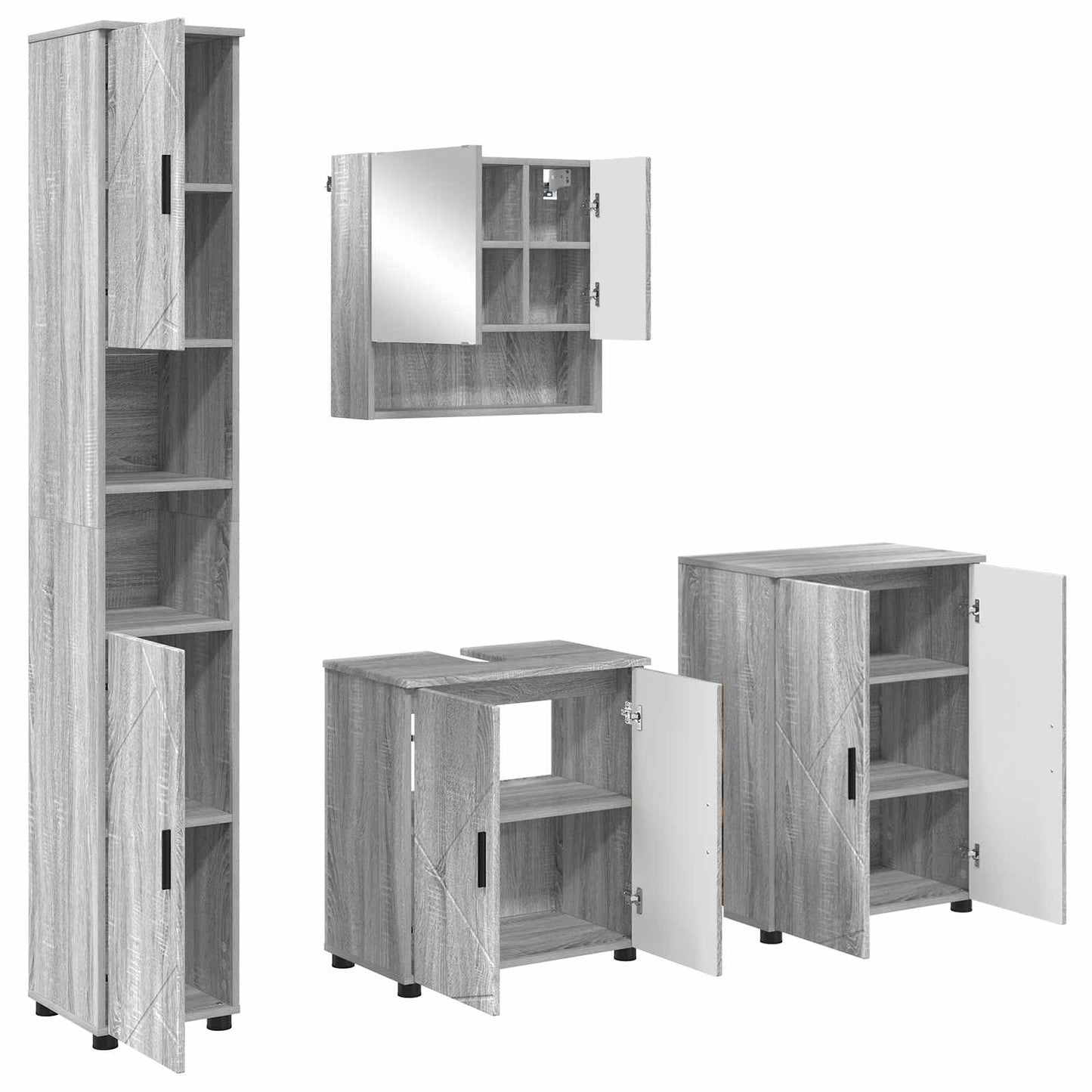 Set di mobili per il bagno 4 pz Grigio Sonoma 61 x 35 x 64 cm | homemem39