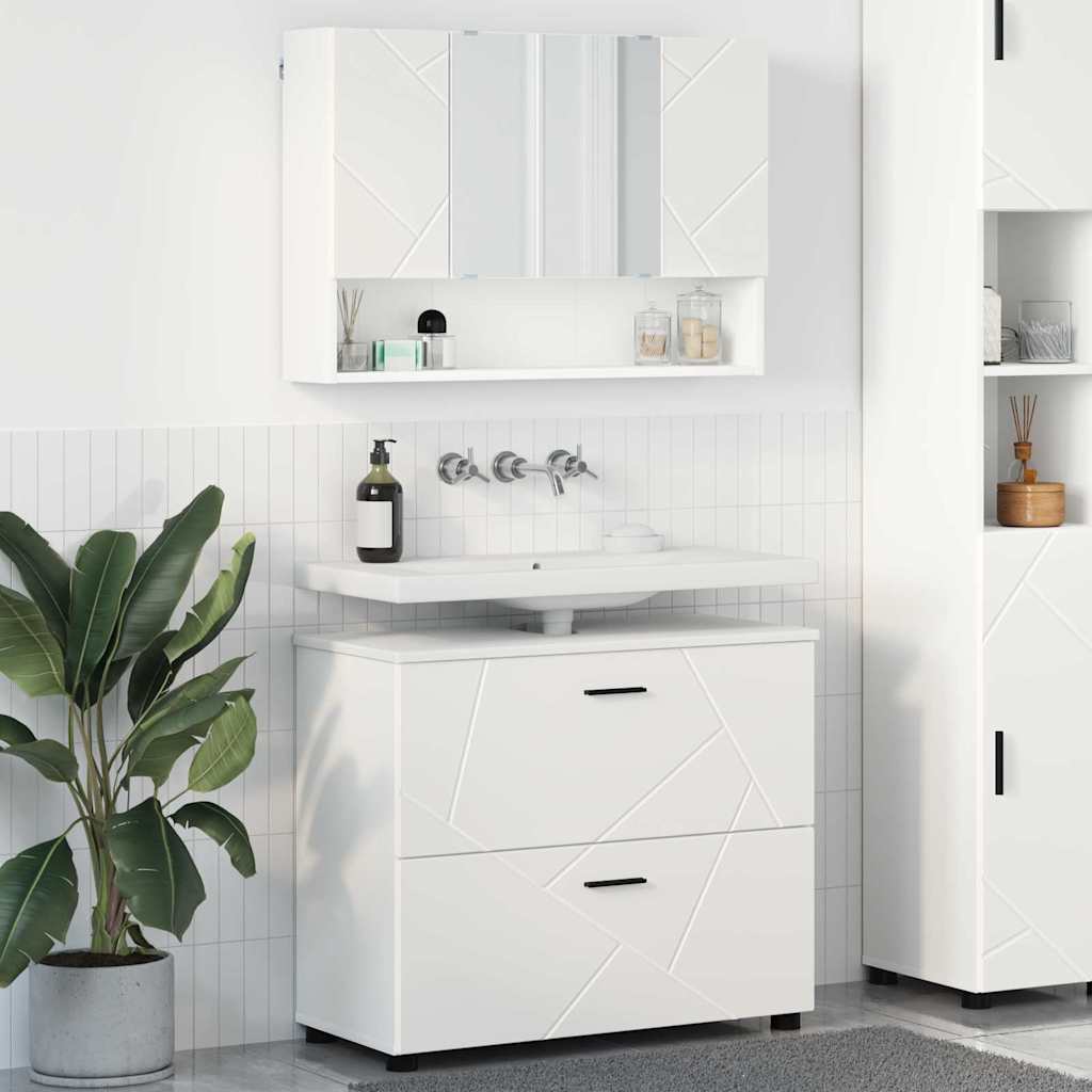 Set di mobili per il bagno con cassetto con porta 2 pcs Bianco | homemem39