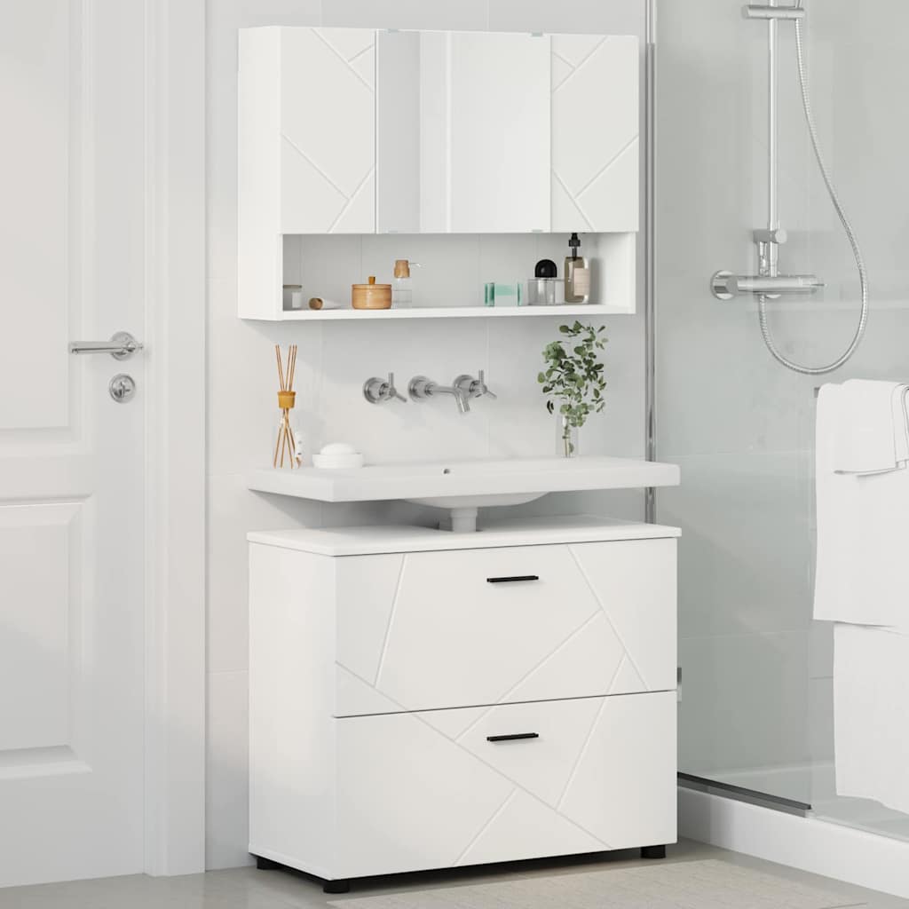 Set di mobili per il bagno con cassetto con porta 2 pcs Bianco | homemem39