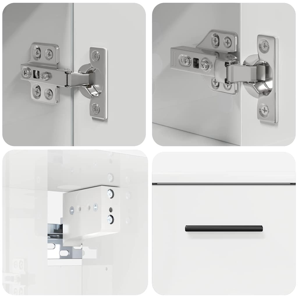 Set di mobili per il bagno con cassetto 2 pcs Bianco Lucido | homemem39