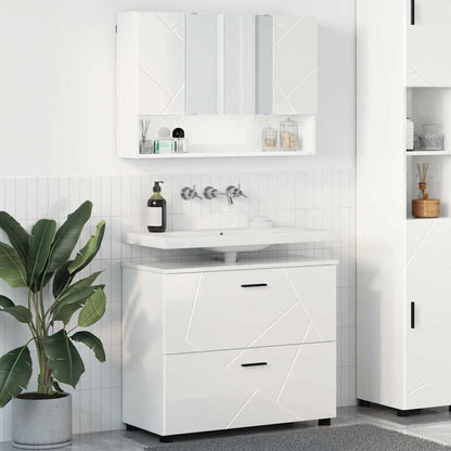 Set di mobili per il bagno con cassetto 2 pcs Bianco Lucido | homemem39