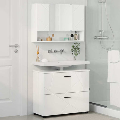 Set di mobili per il bagno con cassetto 2 pcs Bianco Lucido | homemem39