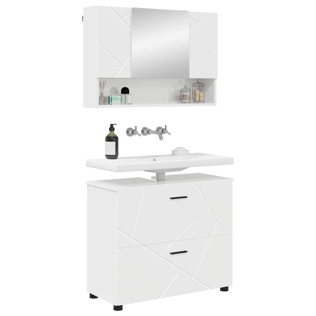Set di mobili per il bagno con cassetto 2 pcs Bianco Lucido | homemem39