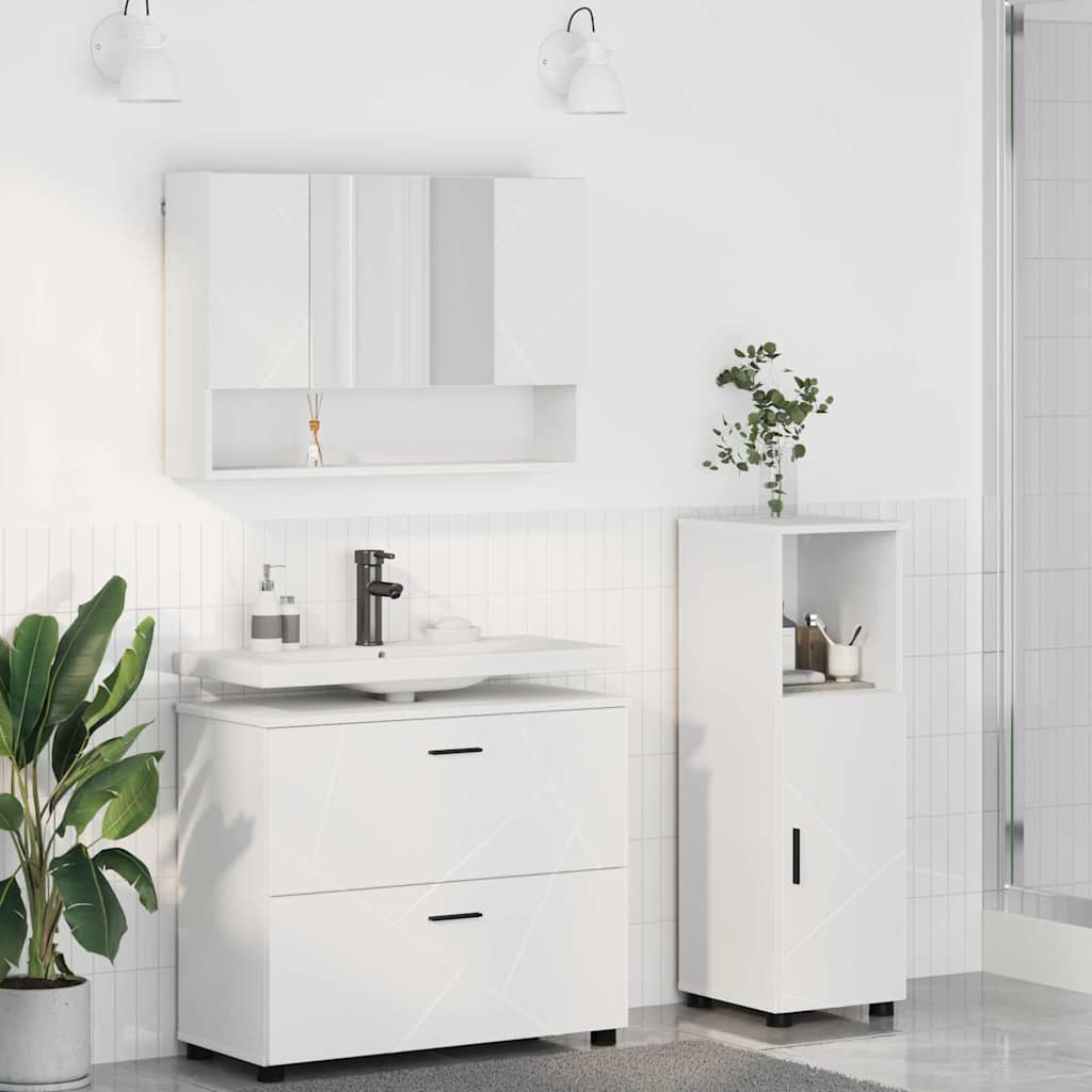 Set di mobili per il bagno con cassetto con porta 3 pcs Bianco | homemem39