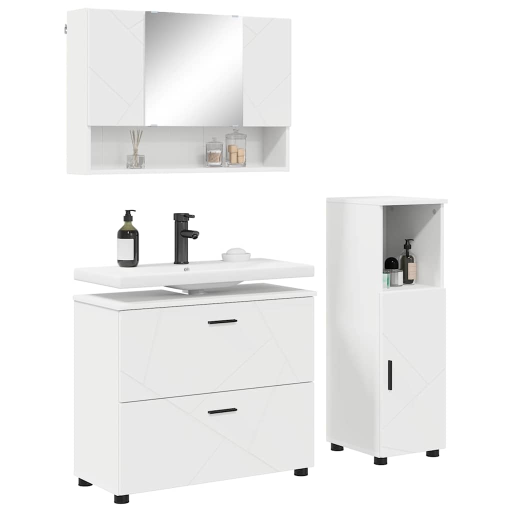 Set di mobili per il bagno con cassetto con porta 3 pcs Bianco | homemem39