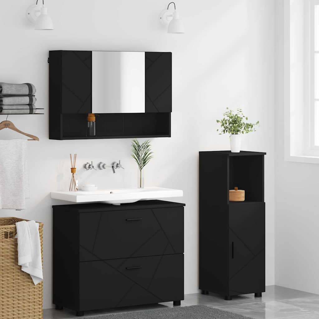 Set di mobili per il bagno con cassetto con porta 3 pcs Nero | homemem39