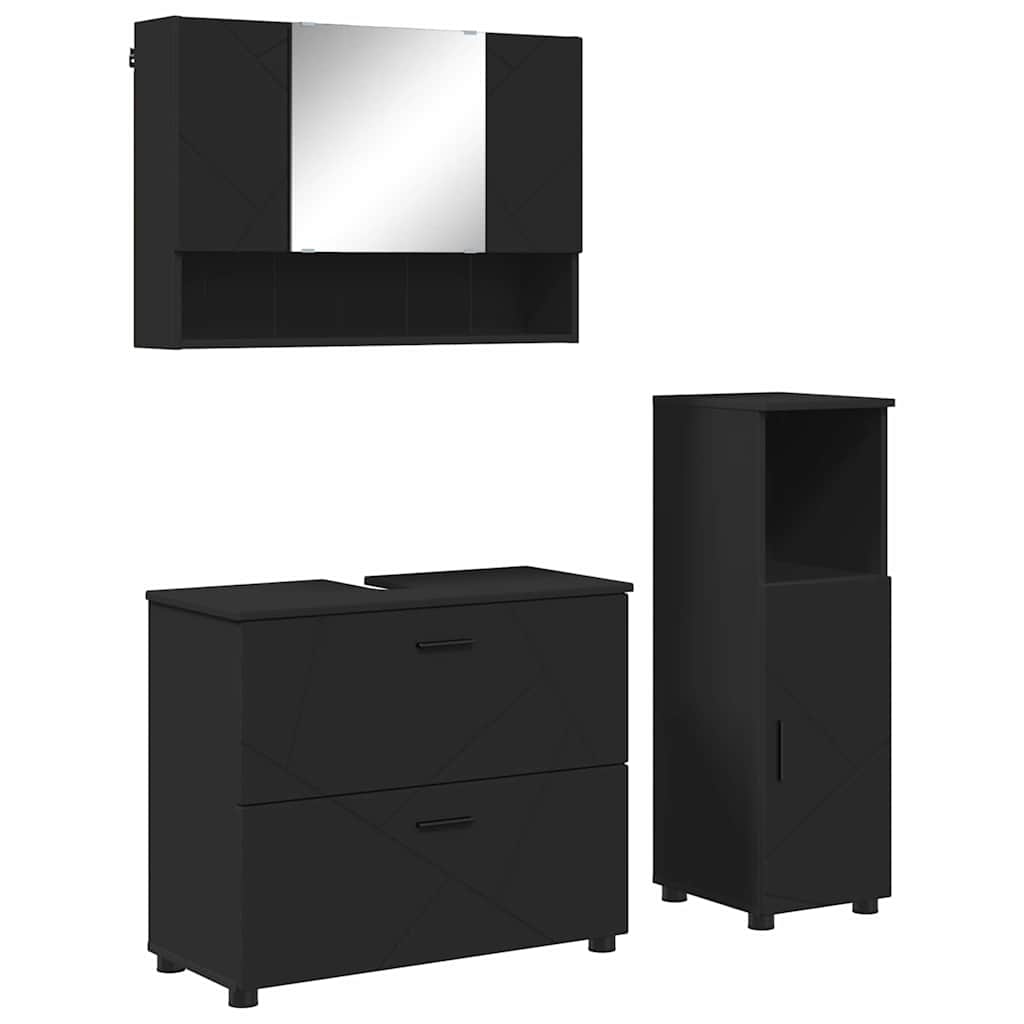 Set di mobili per il bagno con cassetto con porta 3 pcs Nero | homemem39