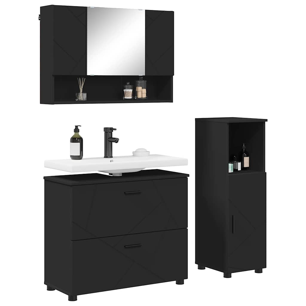 Set di mobili per il bagno con cassetto con porta 3 pcs Nero | homemem39