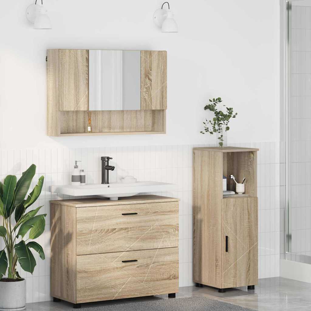Set di mobili per il bagno con cassetto 3 pcs Rovere Sonoma