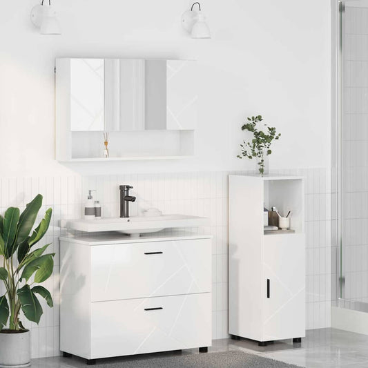 Set di mobili per il bagno con cassetto 3 pcs Bianco Lucido | homemem39