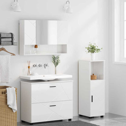 Set di mobili per il bagno con cassetto 3 pcs Bianco Lucido | homemem39