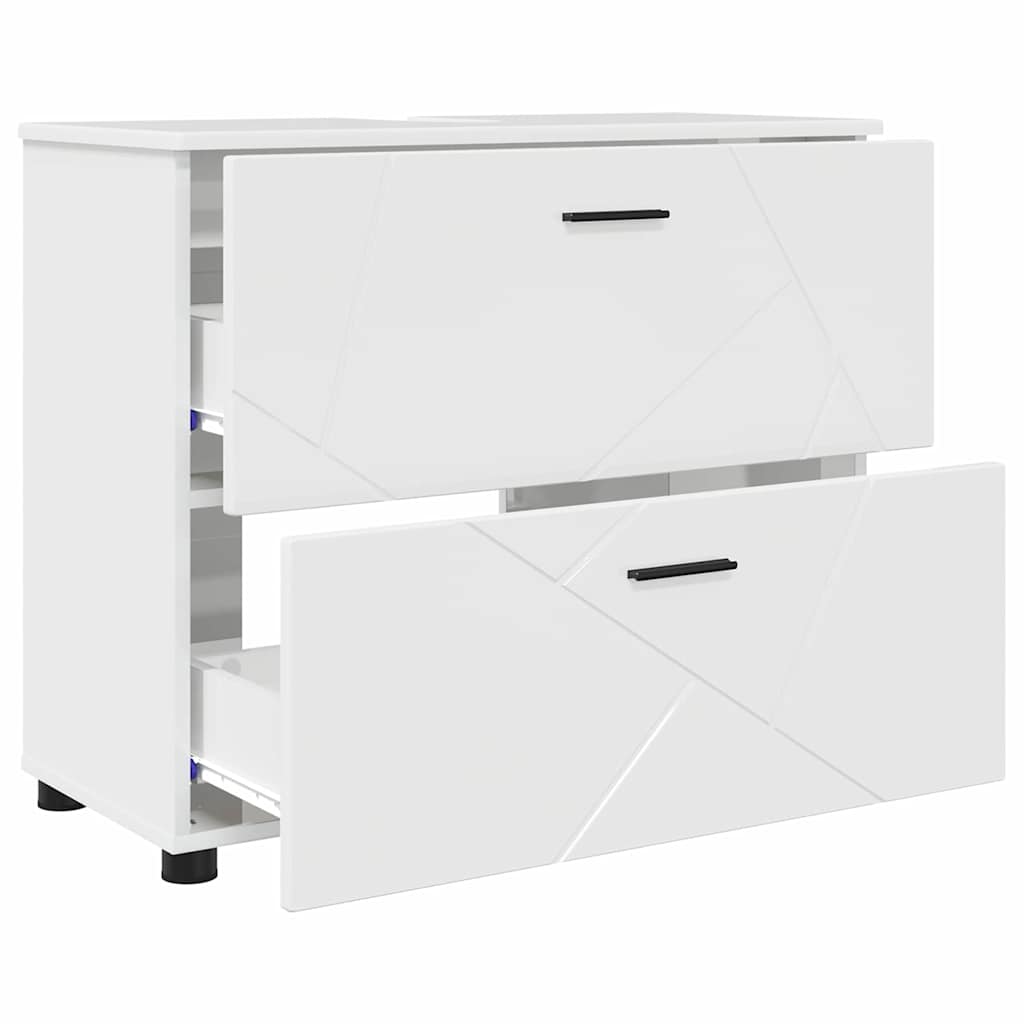 Set di mobili per il bagno con cassetto 3 pcs Bianco Lucido | homemem39
