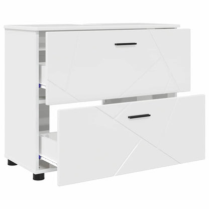 Set di mobili per il bagno con cassetto 3 pcs Bianco Lucido | homemem39