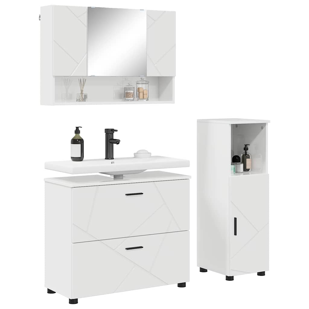 Set di mobili per il bagno con cassetto 3 pcs Bianco Lucido | homemem39