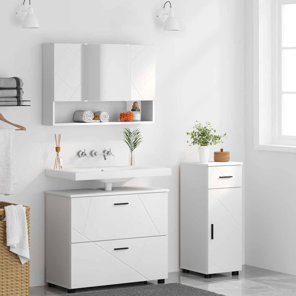 Set di mobili per il bagno con cassetto con porta 3 pcs Bianco