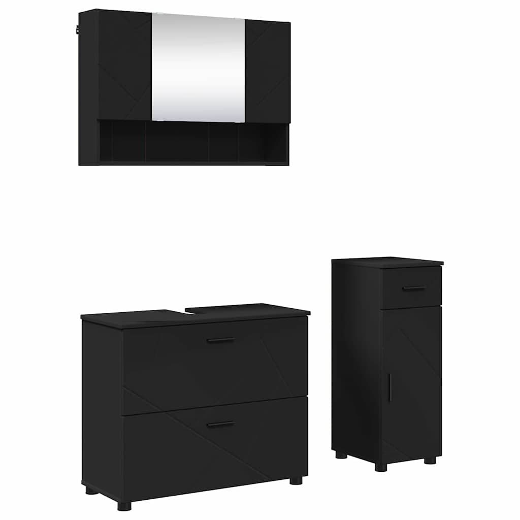 Set di mobili per il bagno con cassetto con porta 3 pcs Nero | homemem39