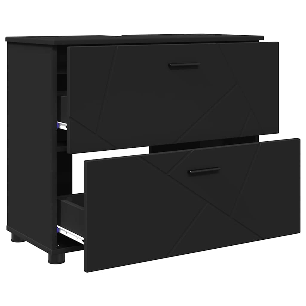 Set di mobili per il bagno con cassetto con porta 3 pcs Nero | homemem39