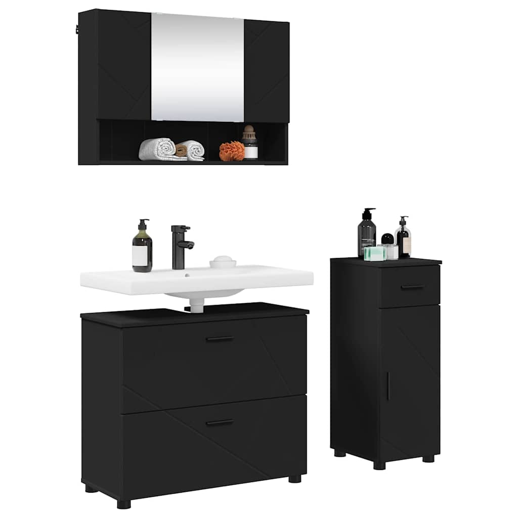 Set di mobili per il bagno con cassetto con porta 3 pcs Nero | homemem39