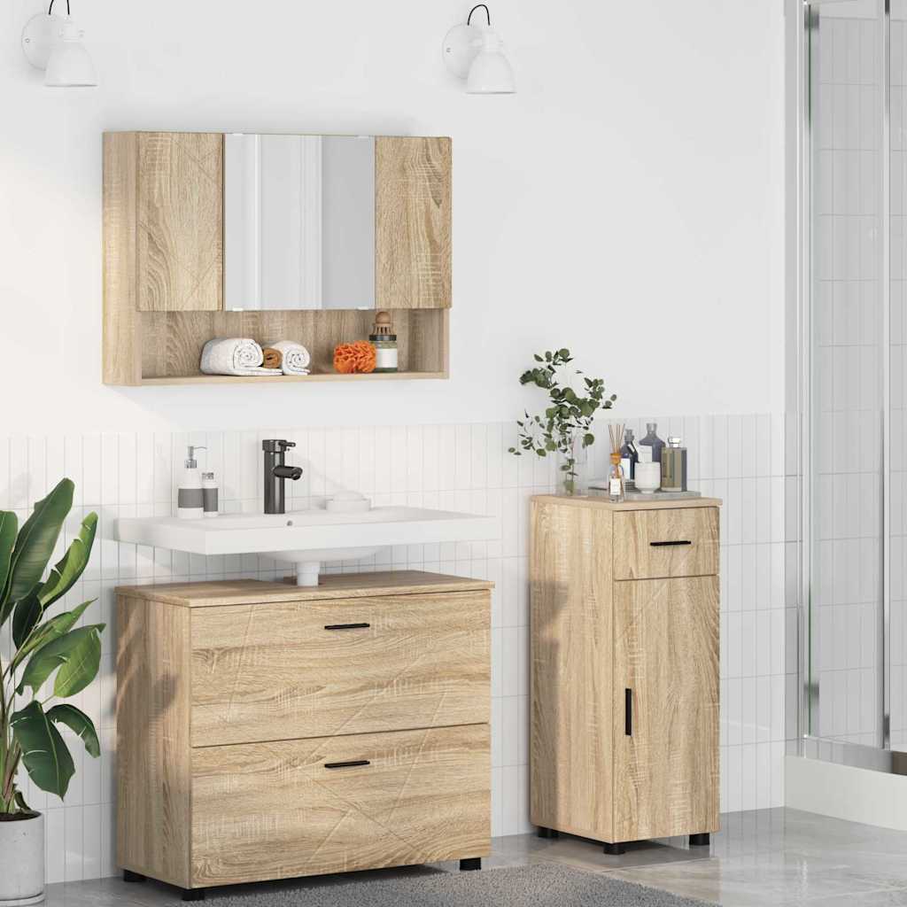 Set di mobili per il bagno con cassetto 3 pcs Rovere Sonoma