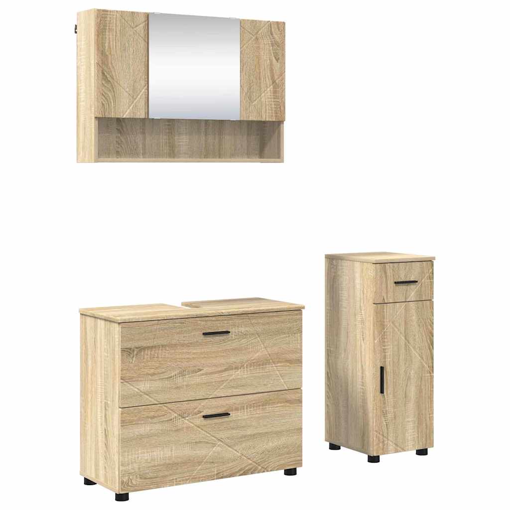 Set di mobili per il bagno con cassetto 3 pcs Rovere Sonoma