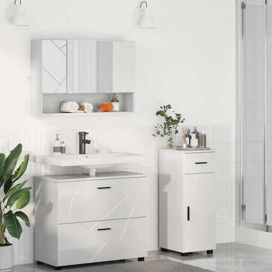 Set di mobili per il bagno con cassetto 3 pcs Bianco Lucido | homemem39