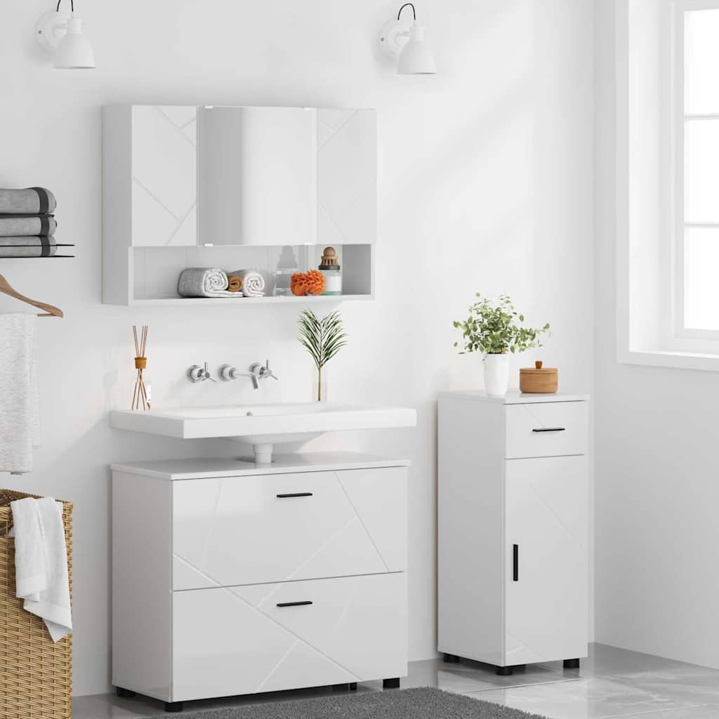 Set di mobili per il bagno con cassetto 3 pcs Bianco Lucido | homemem39
