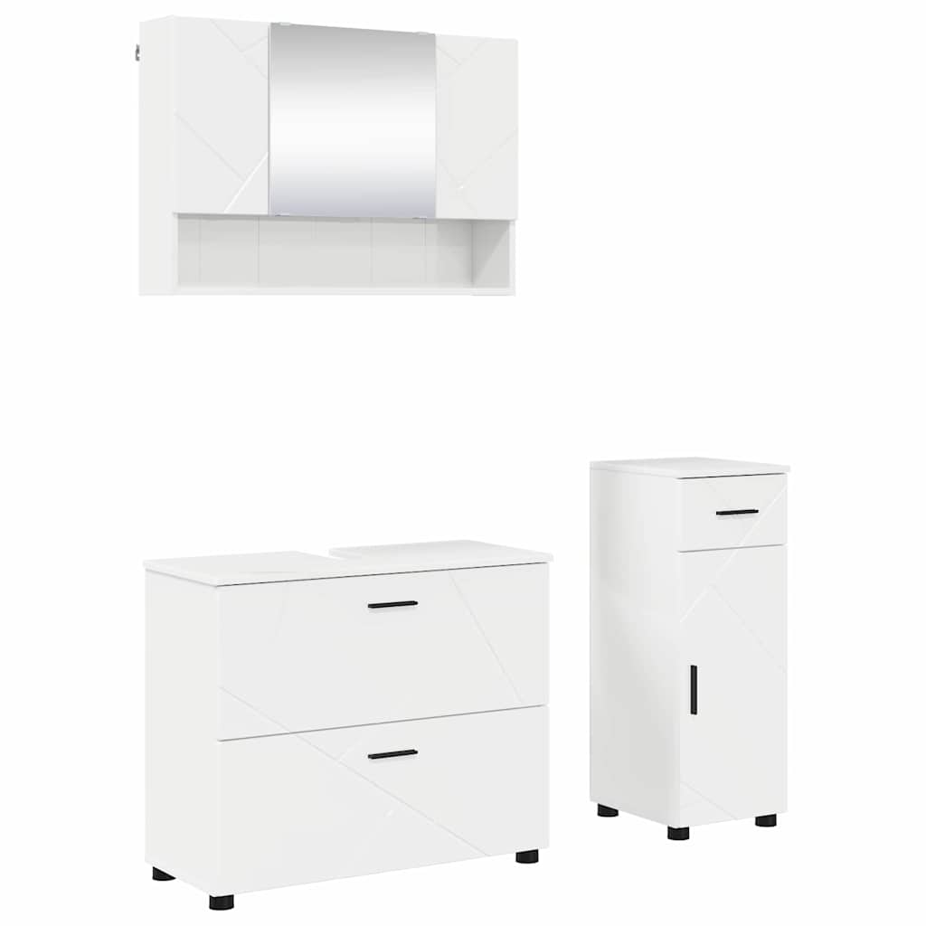 Set di mobili per il bagno con cassetto 3 pcs Bianco Lucido | homemem39