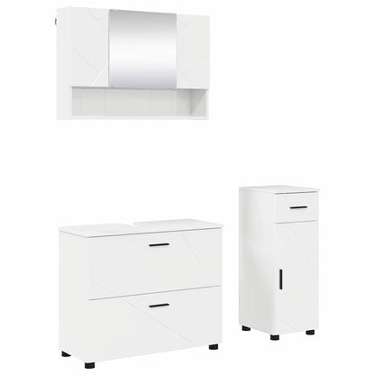 Set di mobili per il bagno con cassetto 3 pcs Bianco Lucido | homemem39