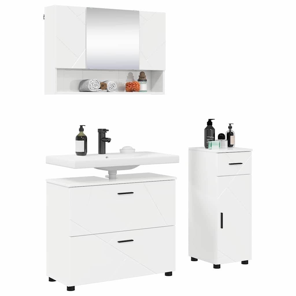Set di mobili per il bagno con cassetto 3 pcs Bianco Lucido | homemem39