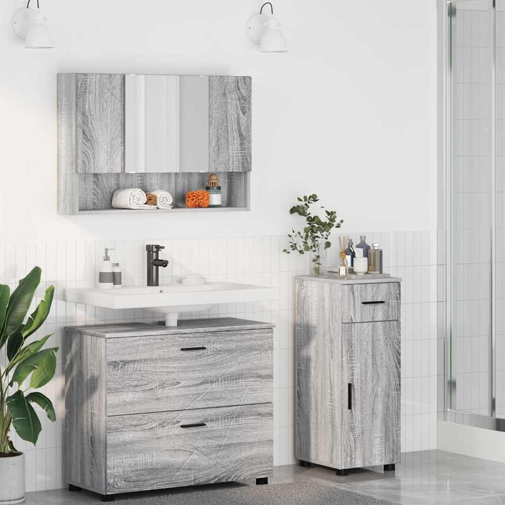 Set di mobili per il bagno con cassetto 3 pcs Grigio Sonoma