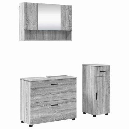 Set di mobili per il bagno con cassetto 3 pcs Grigio Sonoma