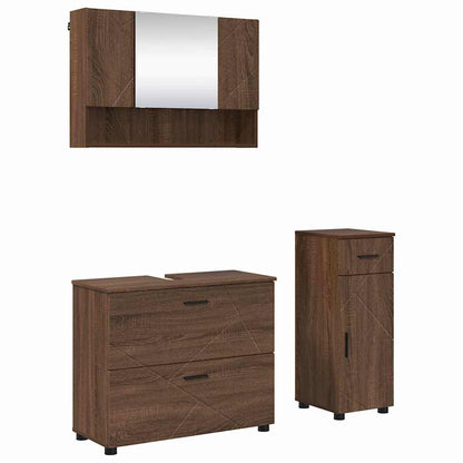 Set di mobili per il bagno con cassetto 3 pcs Rovere Marrone