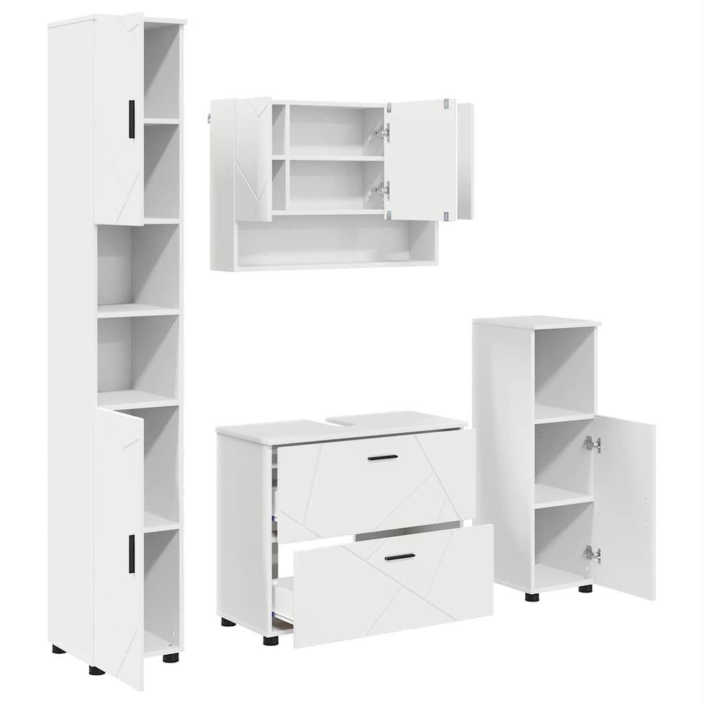 Set di mobili per il bagno con cassetto con porta 4 pcs Bianco | homemem39