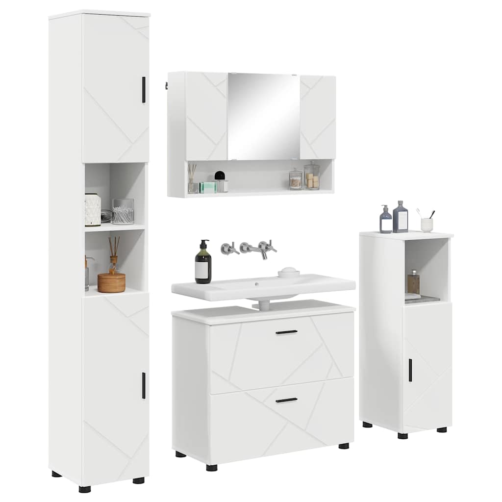 Set di mobili per il bagno con cassetto con porta 4 pcs Bianco | homemem39