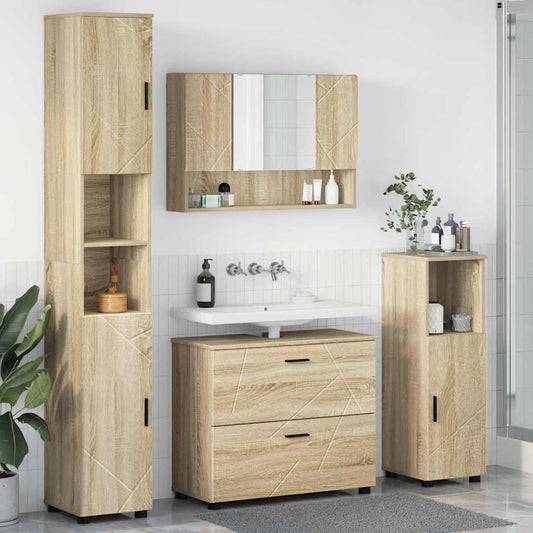 Set di mobili per il bagno con cassetto 4 pcs Rovere Sonoma