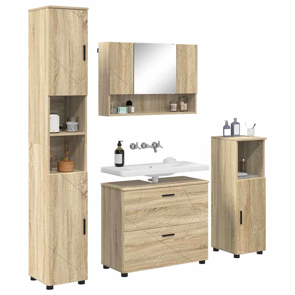 Set di mobili per il bagno con cassetto 4 pcs Rovere Sonoma