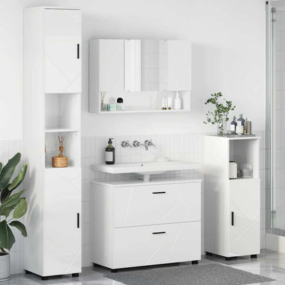 Set di mobili per il bagno con cassetto 4 pcs Bianco Lucido | homemem39