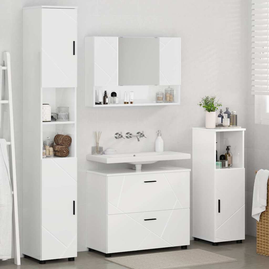 Set di mobili per il bagno con cassetto 4 pcs Bianco Lucido | homemem39