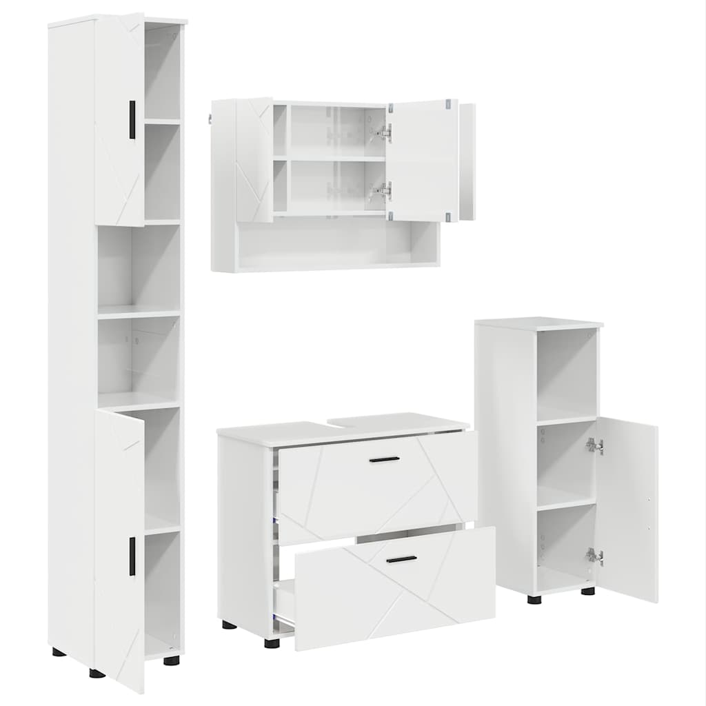 Set di mobili per il bagno con cassetto 4 pcs Bianco Lucido | homemem39