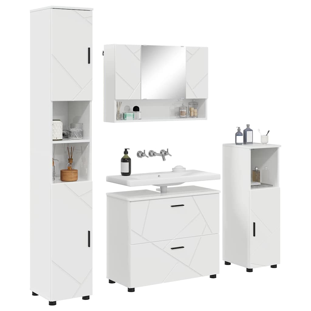Set di mobili per il bagno con cassetto 4 pcs Bianco Lucido | homemem39