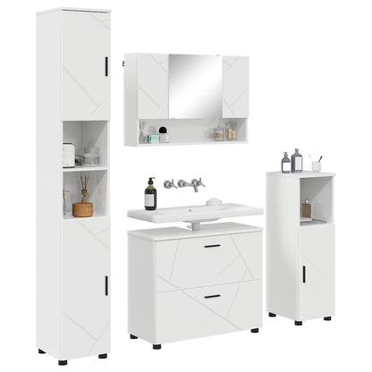 Set di mobili per il bagno con cassetto 4 pcs Bianco Lucido | homemem39