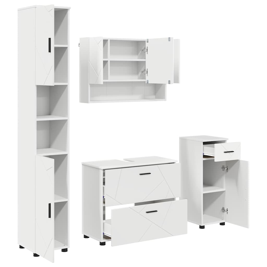 Set di mobili per il bagno con cassetto con porta 4 pcs Bianco | homemem39