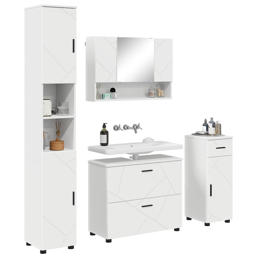 Set di mobili per il bagno con cassetto con porta 4 pcs Bianco | homemem39