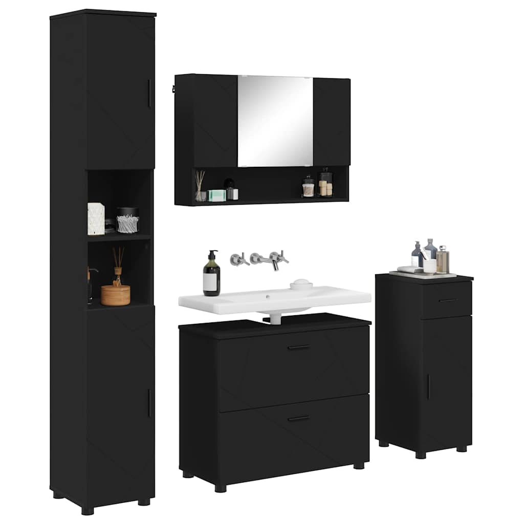 Set di mobili per il bagno con cassetto con porta 4 pcs Nero | homemem39