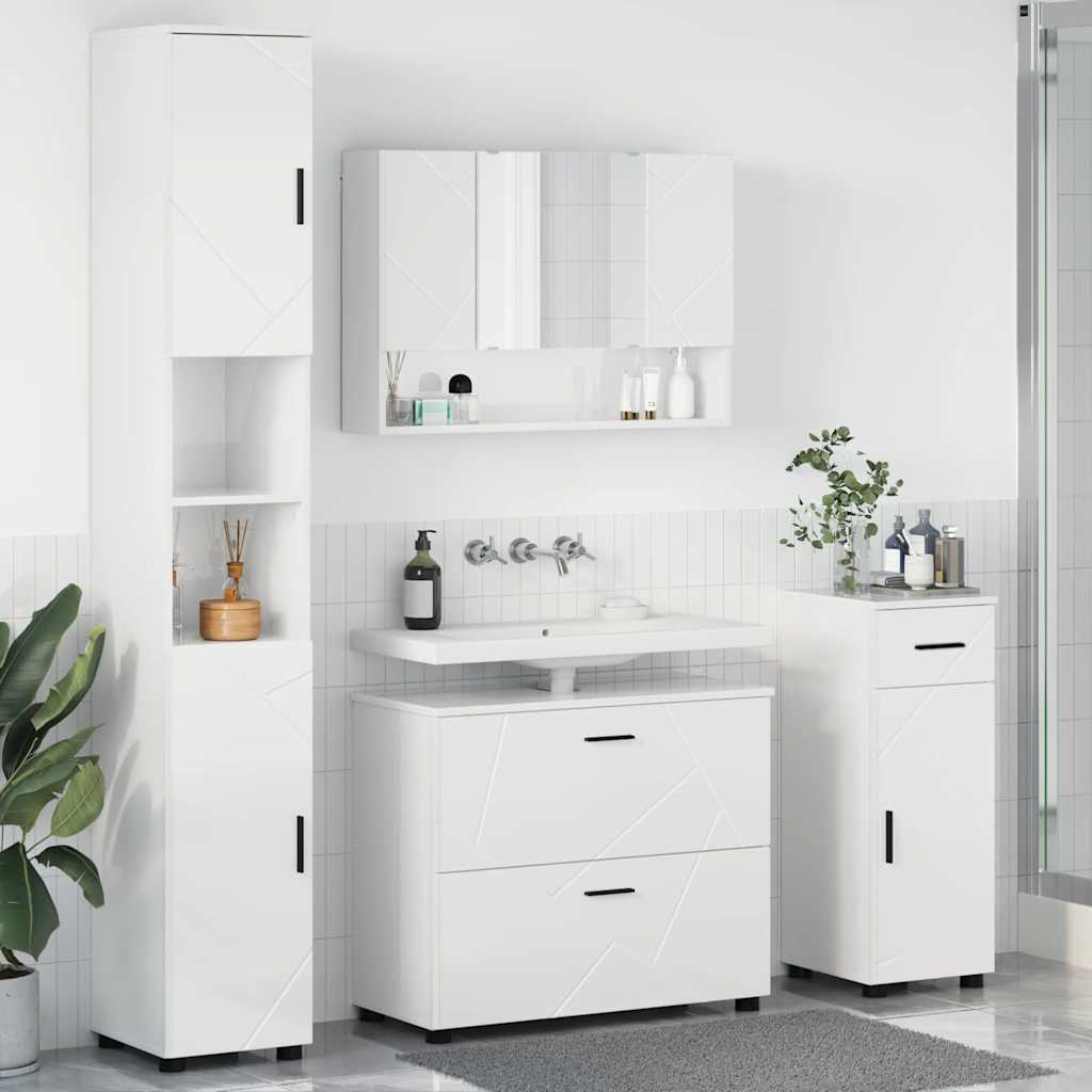 Set di mobili per il bagno con cassetto 4 pcs Bianco Lucido | homemem39