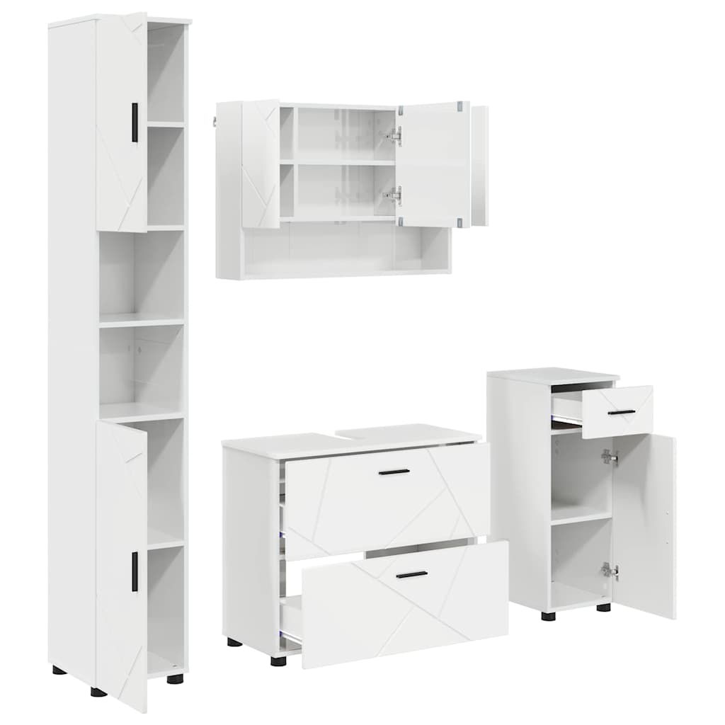 Set di mobili per il bagno con cassetto 4 pcs Bianco Lucido | homemem39